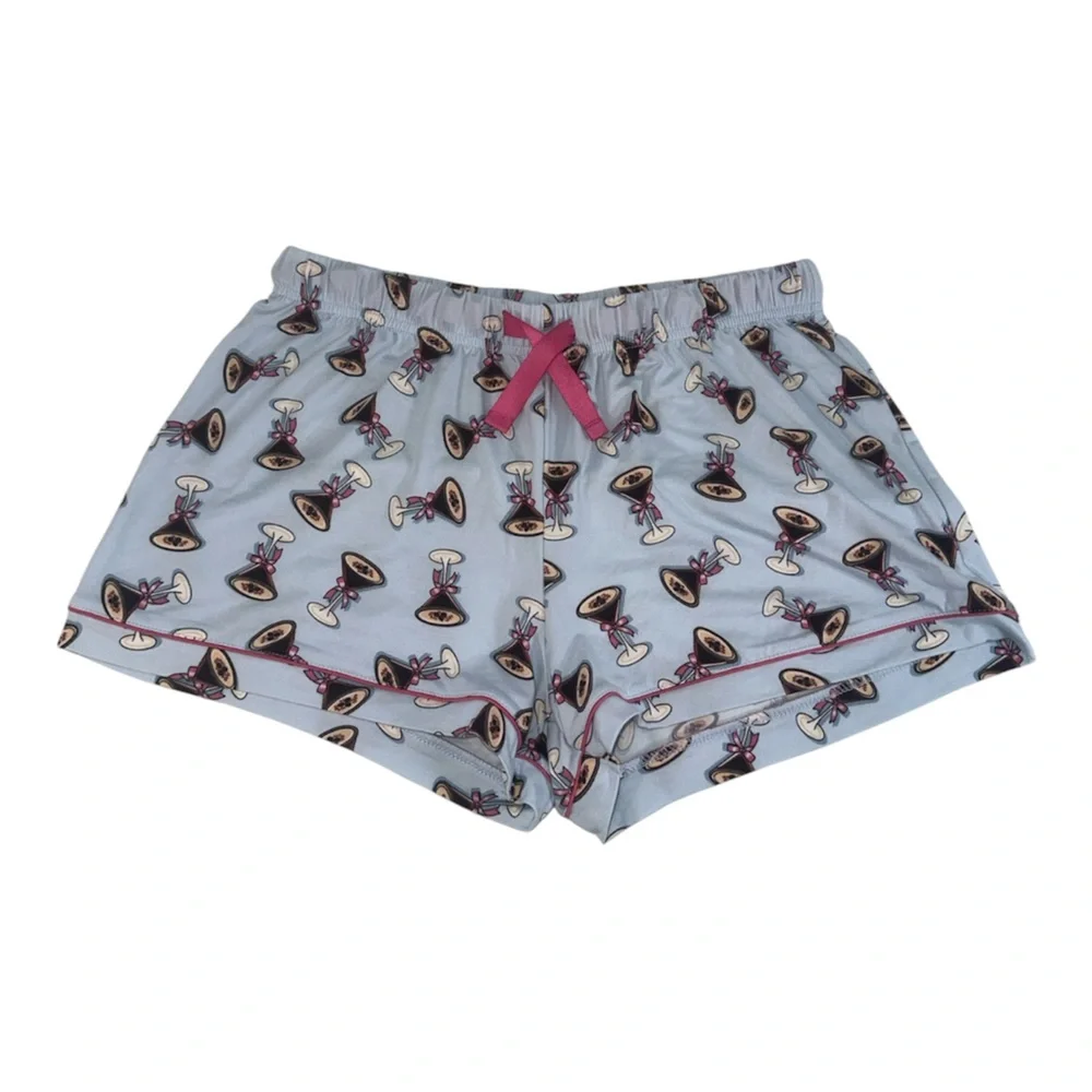 Haute Dreamz Blue Cocktail Martini Print Pajama Sleepwear Set Womens Size M